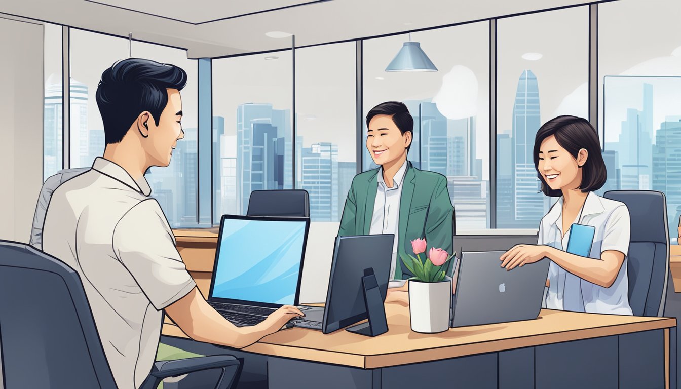 AlegantPremiums.com.sg's customer service team assists a client with corporate gifts. The team is professional and attentive, ensuring a positive experience for the customer