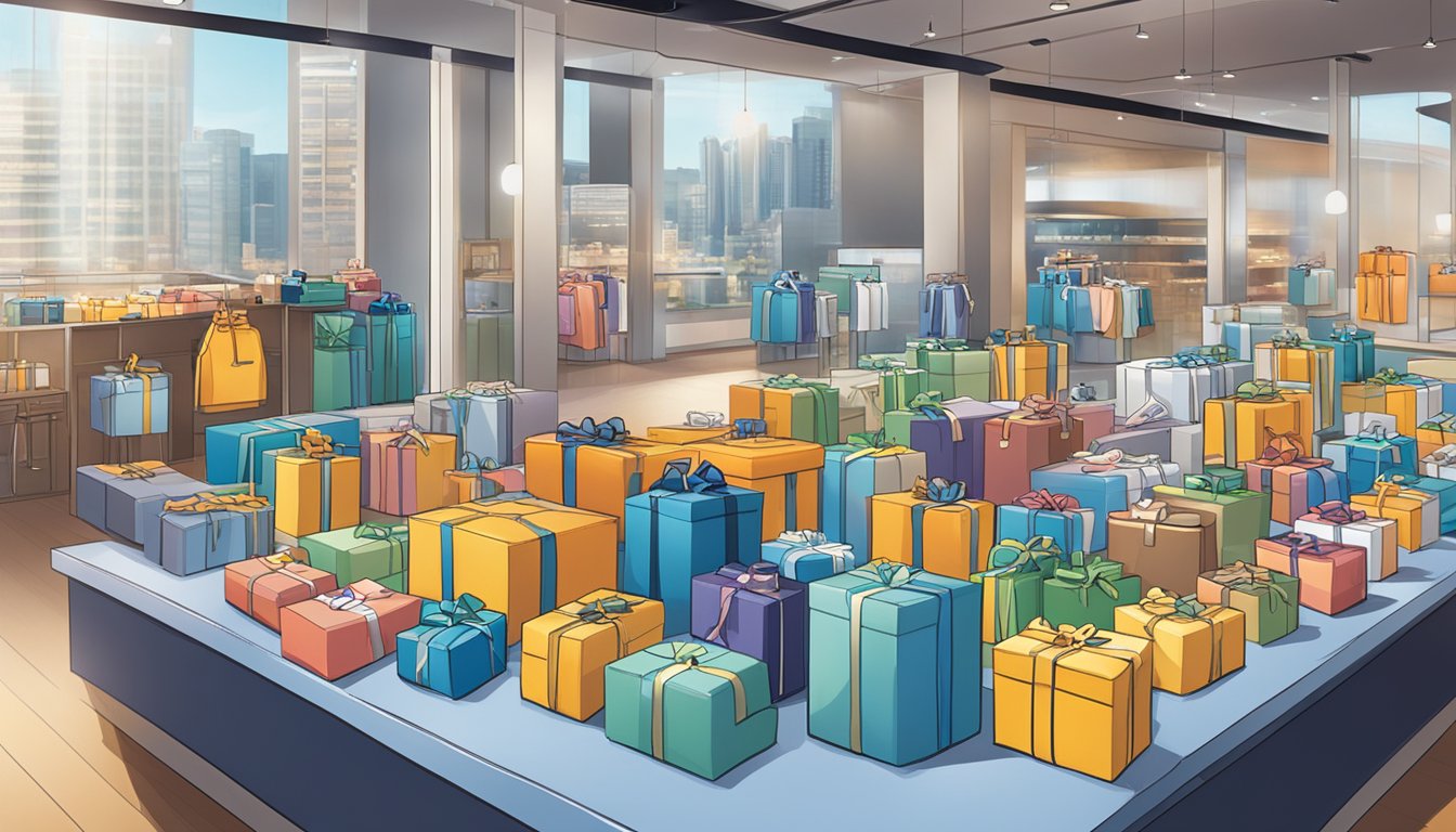A table displaying corporate gifts with price tags. A sign highlights "Value" and "Pricing" for Planet Traveller Singapore