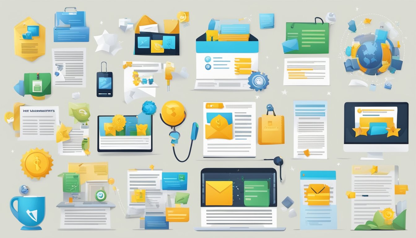 A collection of positive reviews and testimonials displayed on a company's website, with a variety of corporate gifts featured in the background