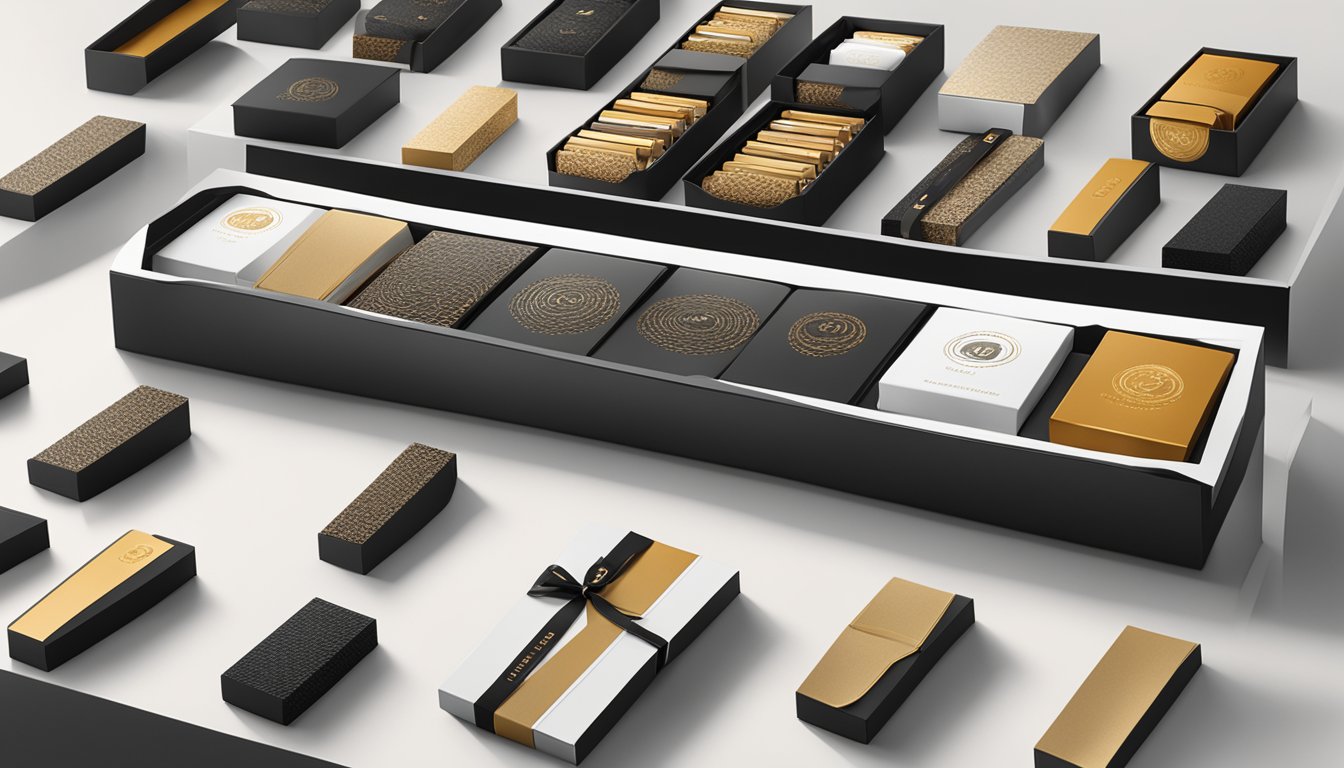 A sleek and modern corporate gift display featuring high-quality products with intricate craftsmanship, showcasing the prestigious Blacksmores Singapore brand
