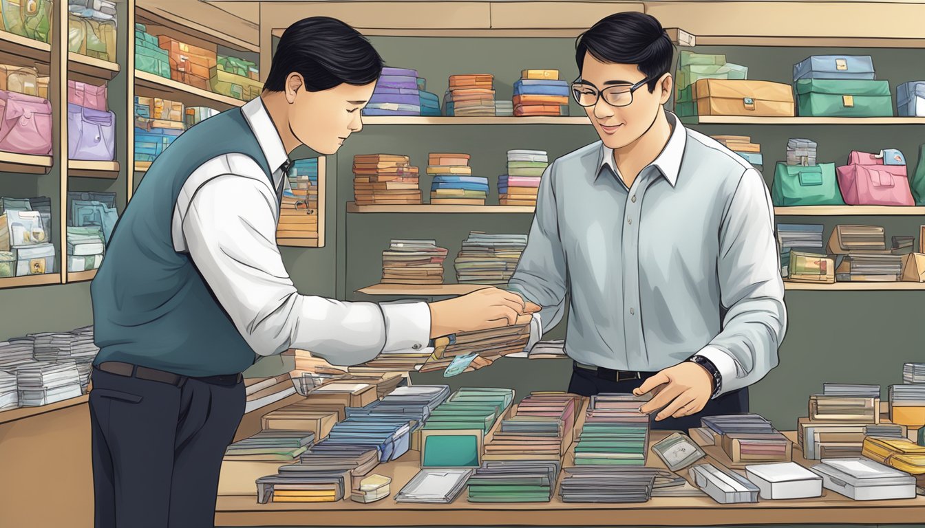 A customer service representative assists a corporate client with selecting custom gifts from TheWalletShop.com in Singapore