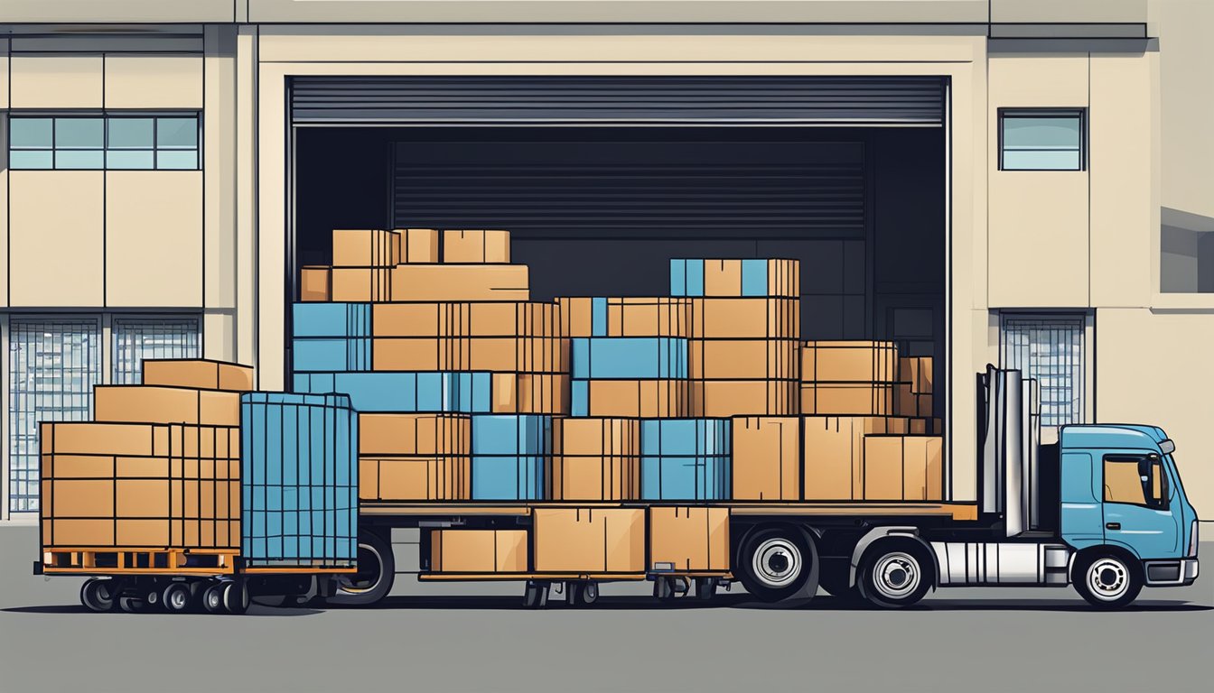A stack of branded corporate gifts being loaded onto a delivery truck outside the Klassic Resources Pte Ltd warehouse in Singapore