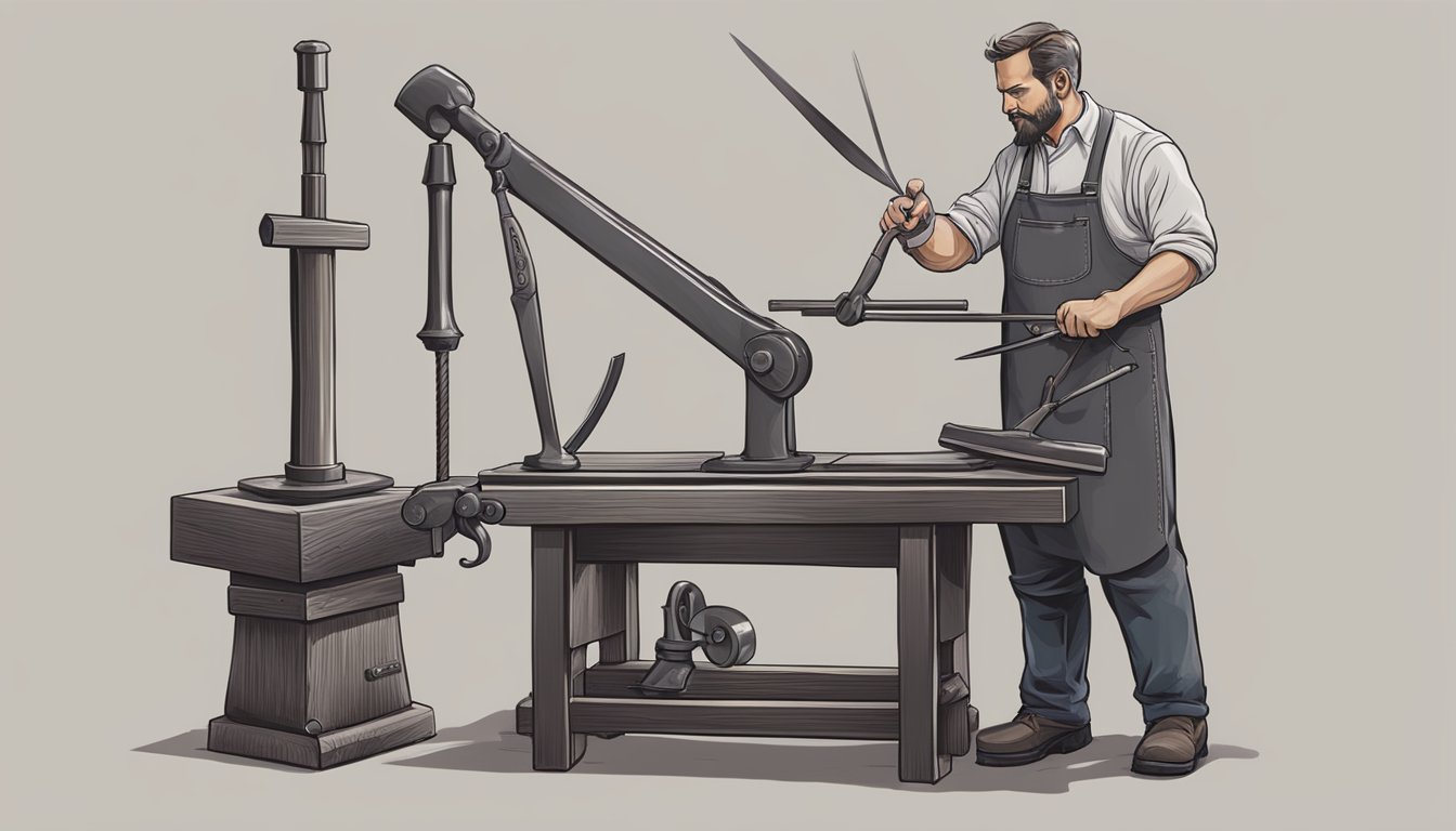 A master blacksmith meticulously hammers and shapes a custom corporate gift, showcasing the impeccable quality and craftsmanship of TheImperialSmithster.com products