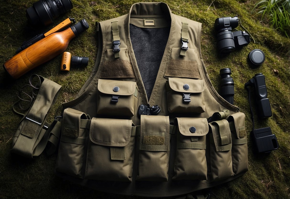 A bushcraft vest with multiple pockets and durable fabric. It should have adjustable straps and be lightweight for outdoor activities