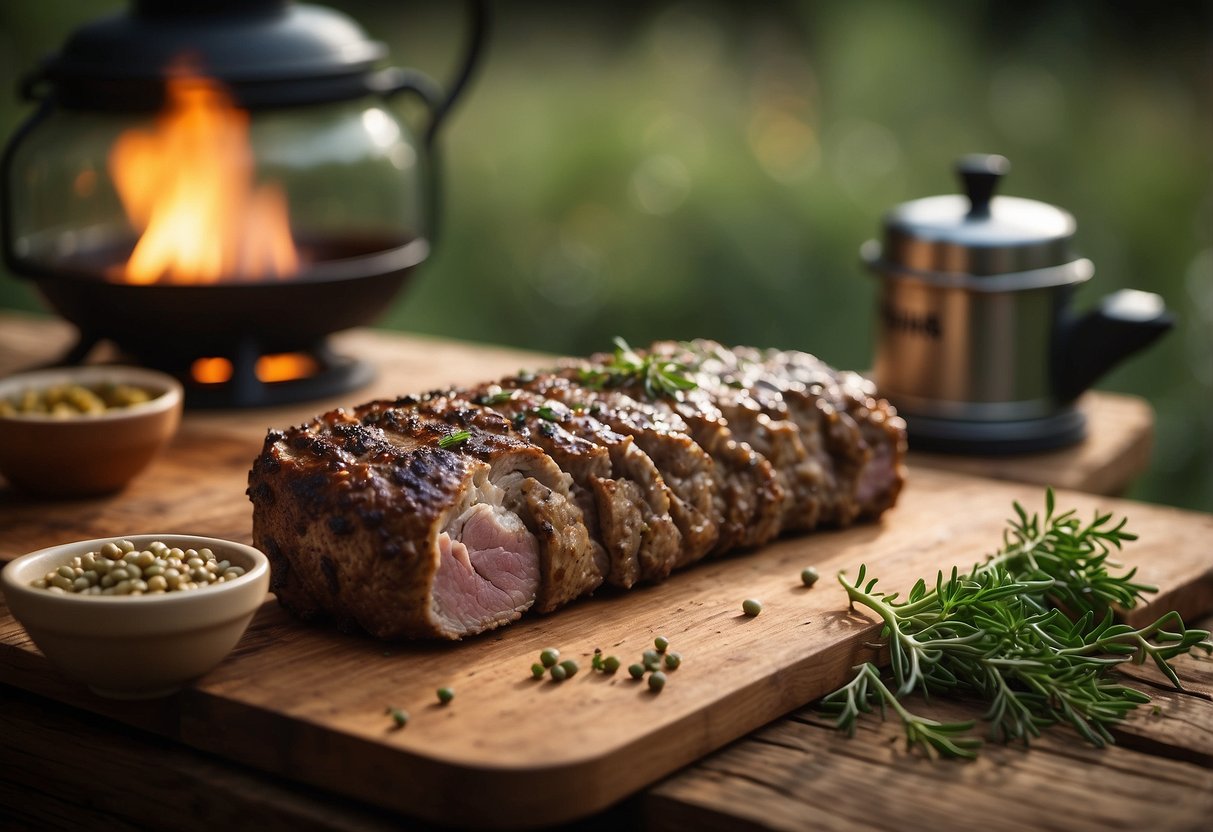 A Wild Zora Mediterranean Lamb Bar sits on a rustic wooden surface, surrounded by lightweight bushcraft gear