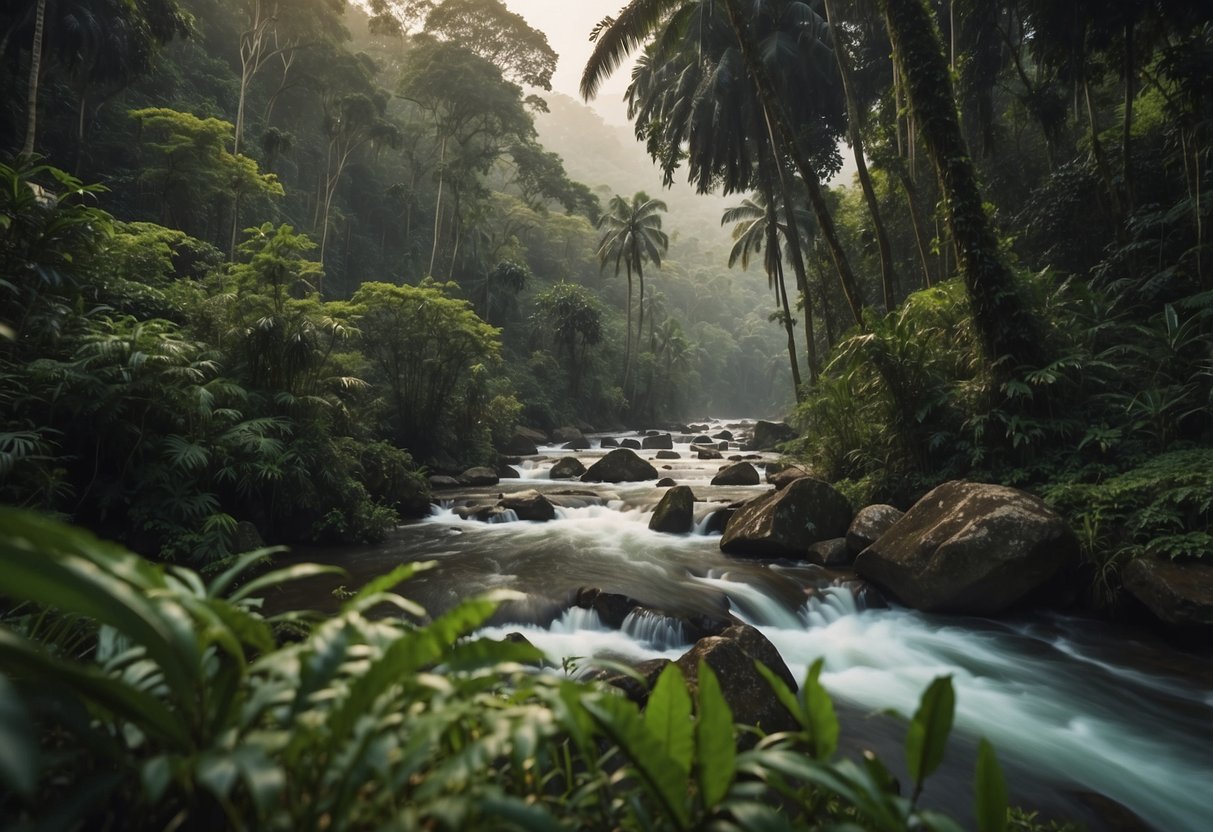 Lush jungle with towering trees, winding rivers, and diverse wildlife in Odzala-Kokoua National Park, Congo