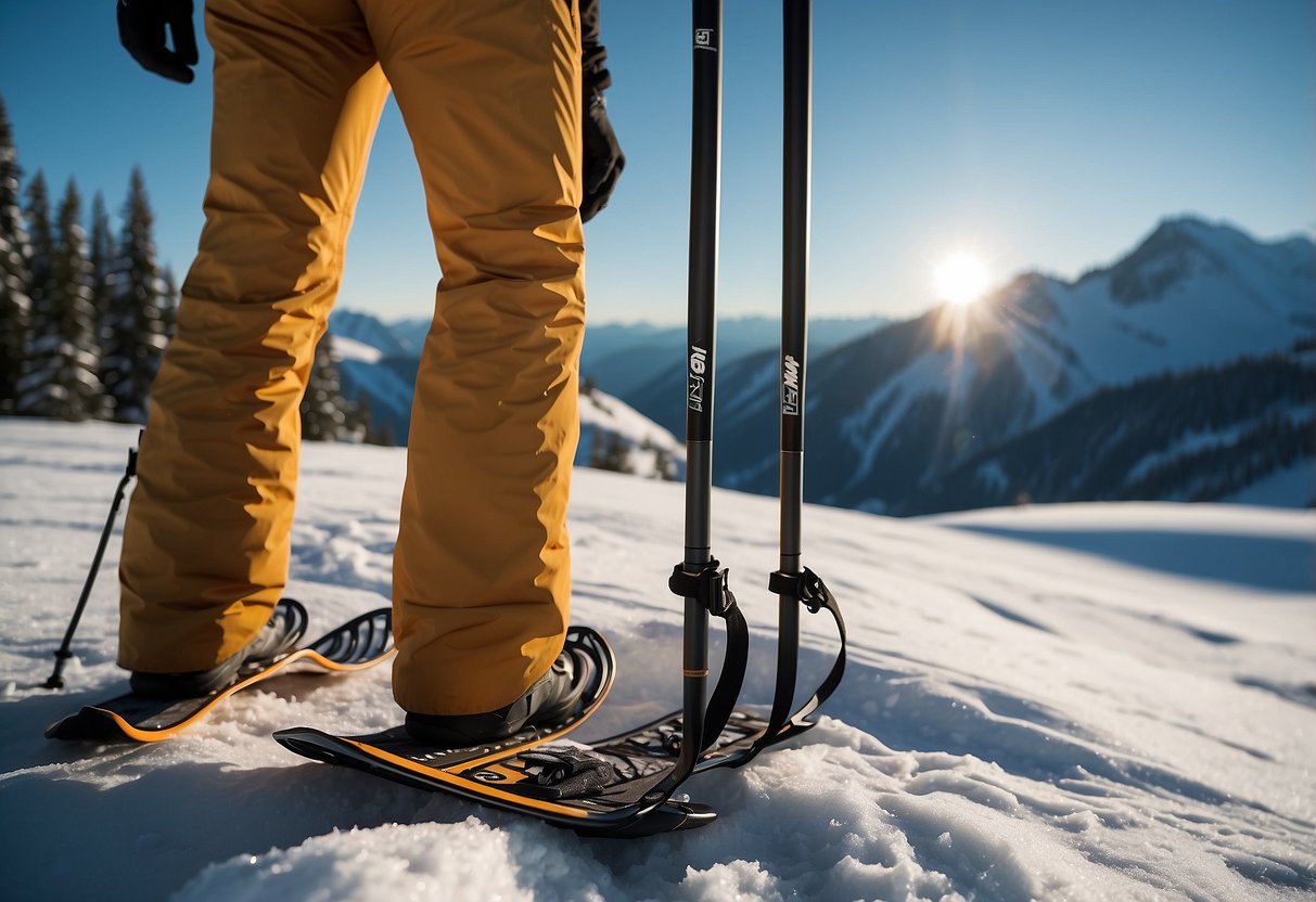 A pair of Black Diamond Distance Carbon Z Poles rest against a backdrop of 5 best lightweight snowshoeing apparel items