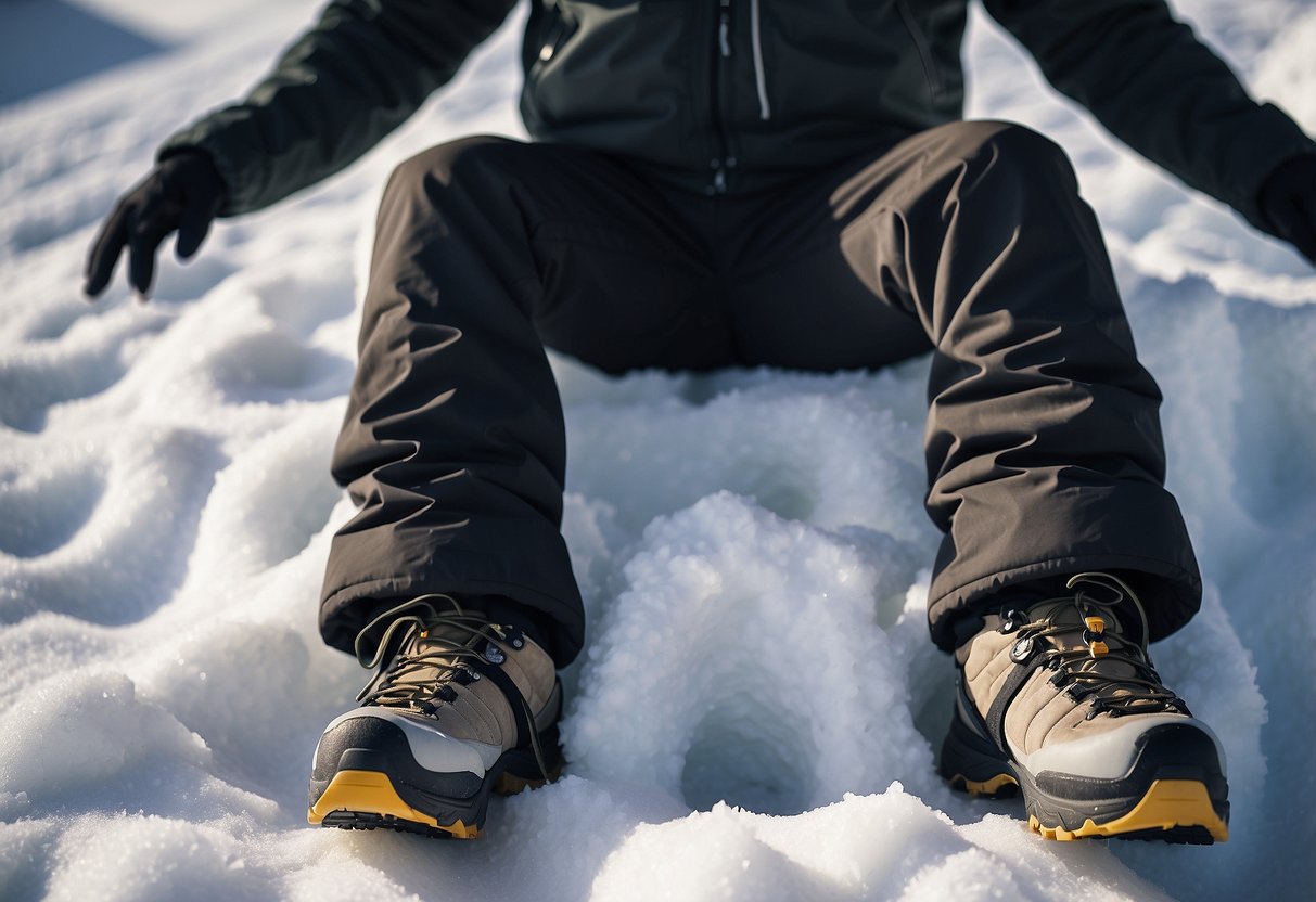 Snowshoeing pants laid out with insulation and layering for comfort