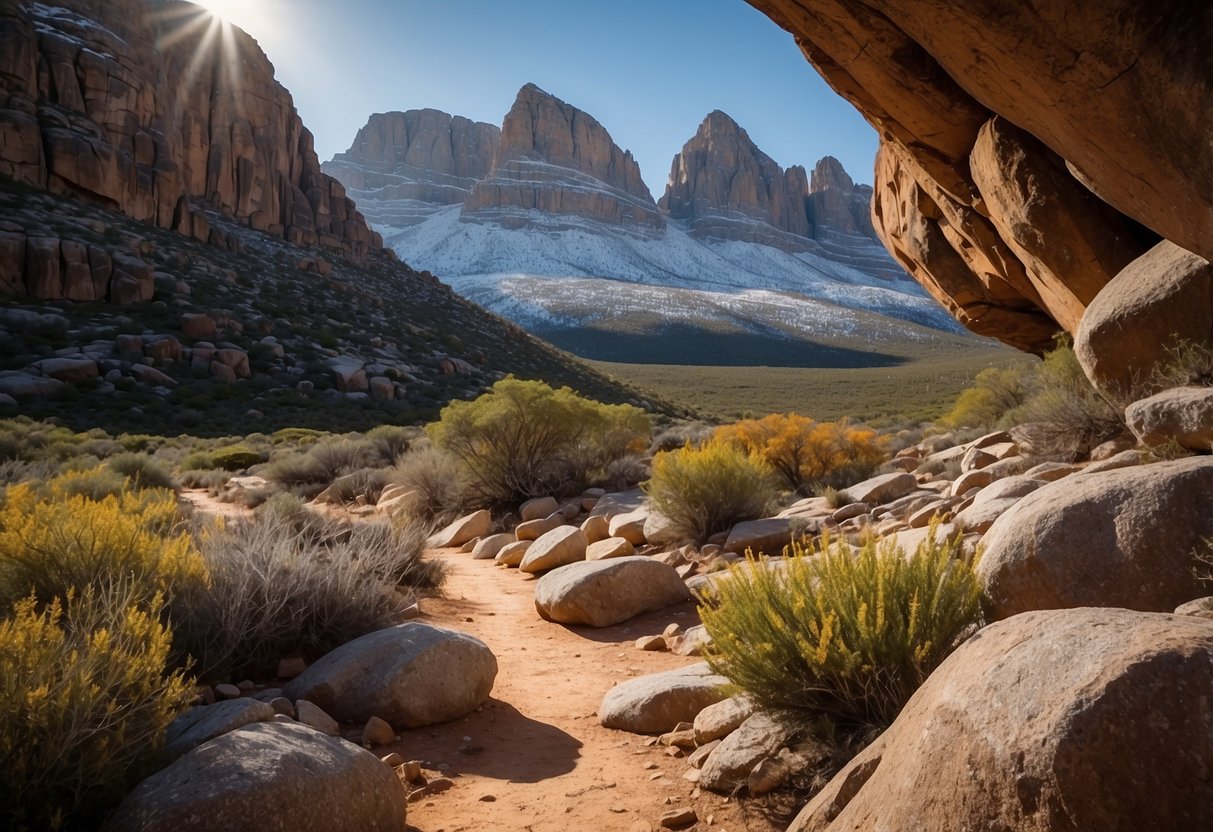 Snow-capped mountains and rocky terrain in Cederberg Wilderness Area, South Africa