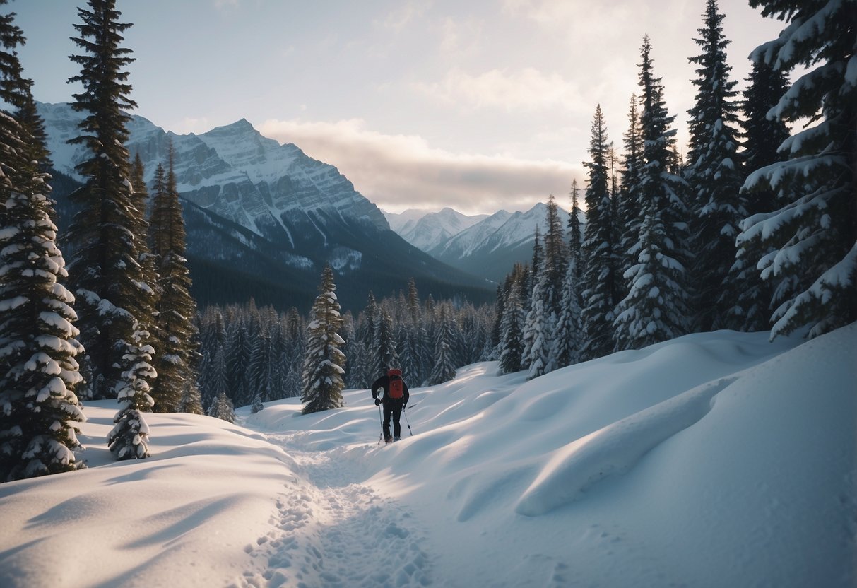 Snow-capped mountains, dense forests, and pristine lakes create a picturesque backdrop for snowshoeing in Canada. The tranquil beauty of the landscape is accentuated by the crisp, white snow covering the ground