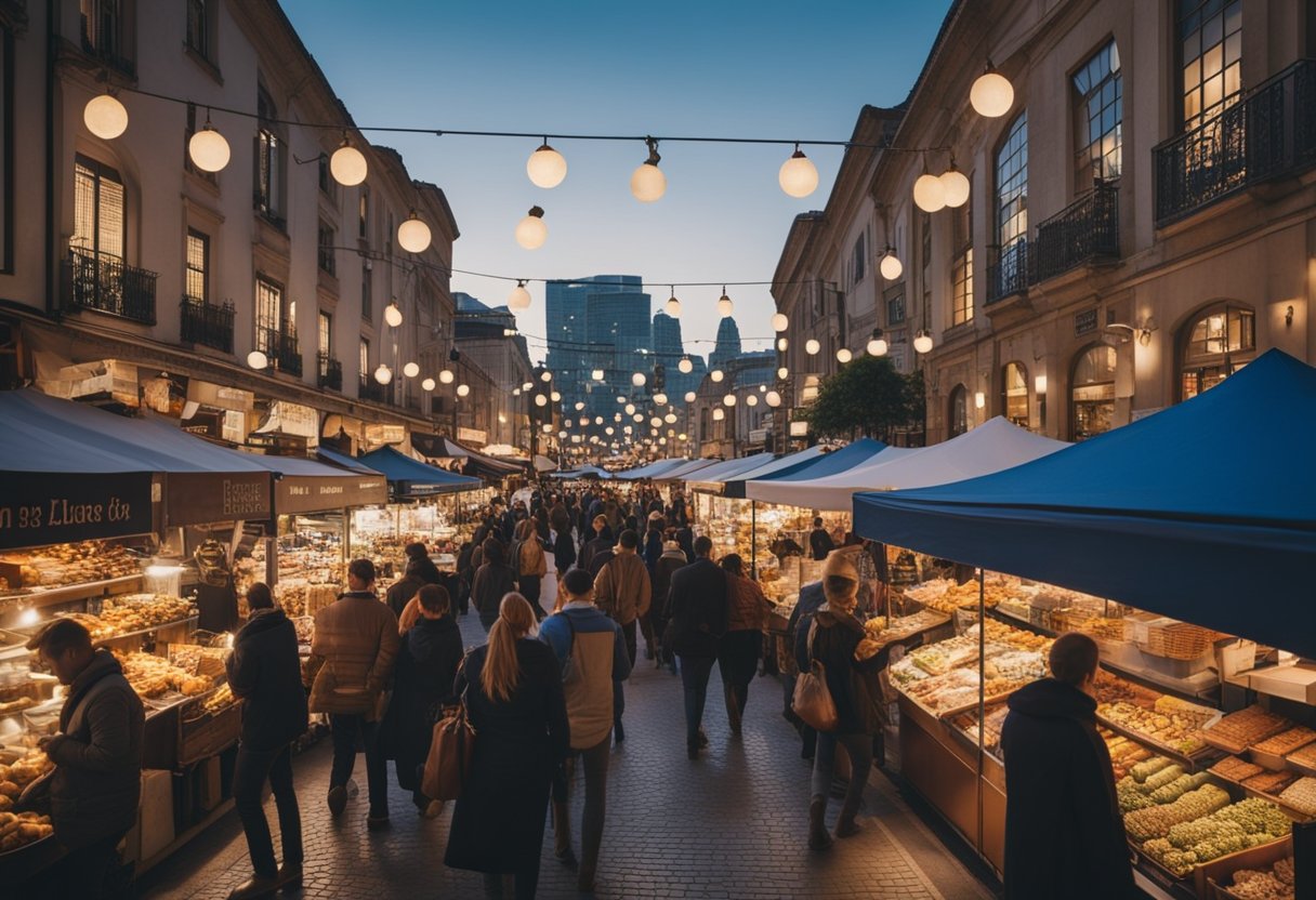 A bustling marketplace with fluctuating prices, savvy shoppers, and clever merchants. Time of day and strategic tactics play a role in navigating dynamic pricing