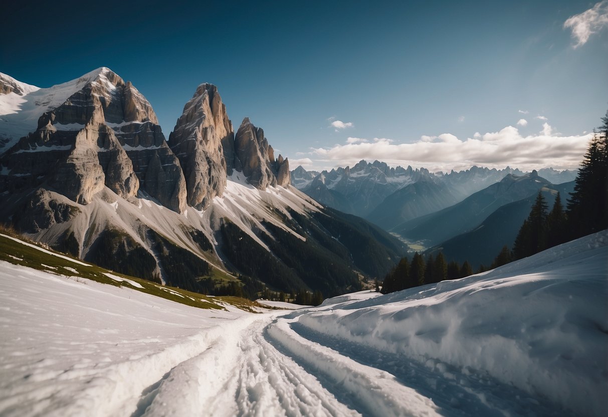 Snow-capped peaks of Dolomiti di Brenta rise majestically, surrounded by pristine alpine meadows and winding snowshoeing trails