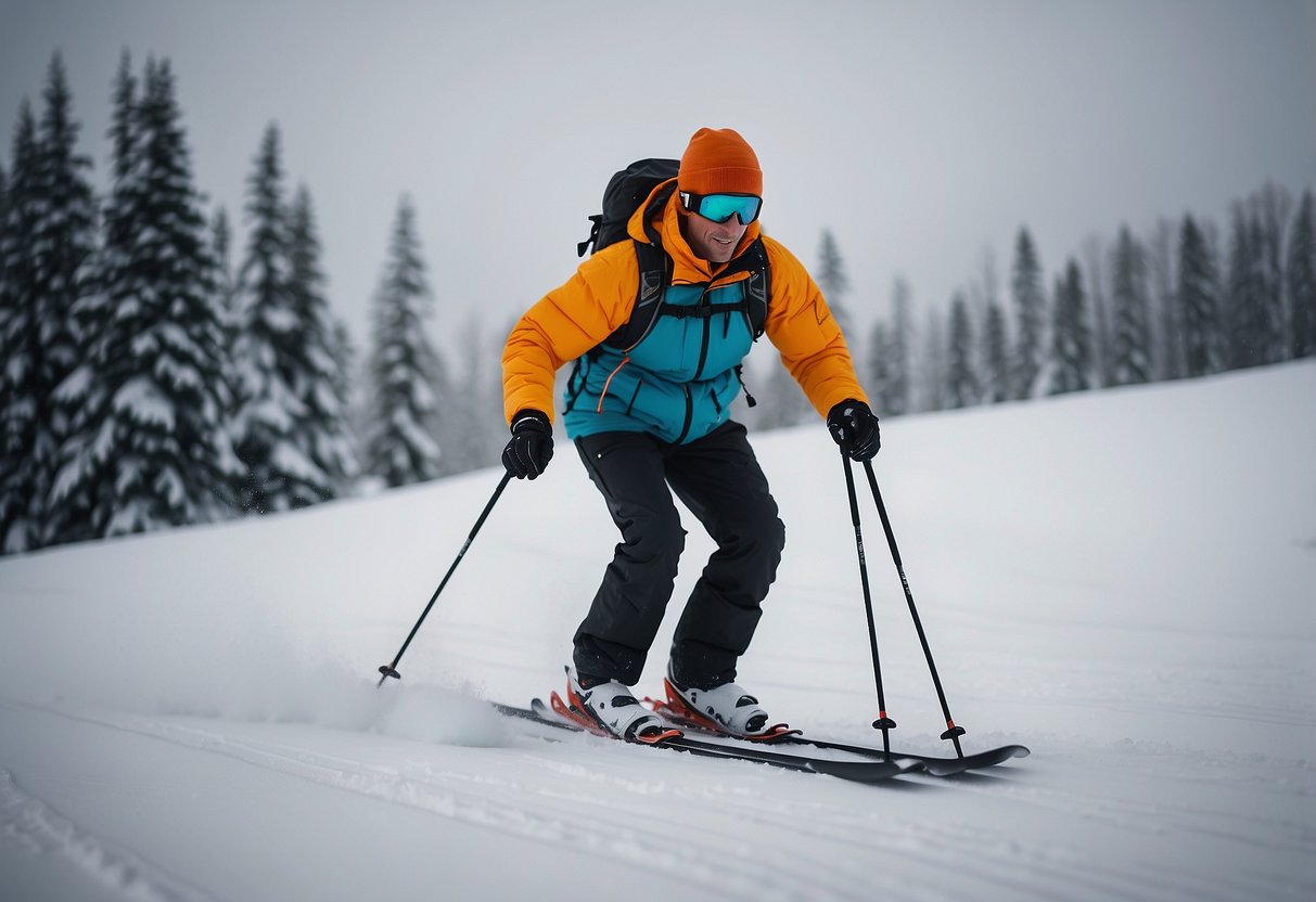 A beginner skier grips a lightweight, durable pole with ergonomic handles, gliding smoothly through snowy terrain