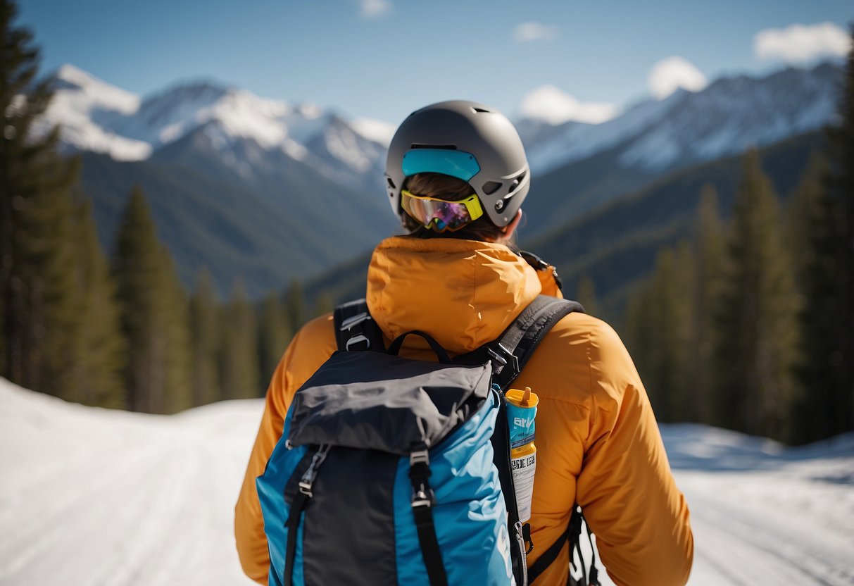 A cross country skier reaches into a backpack filled with Honey Stinger Energy Gel packs and lightweight snacks for a long skiing trip