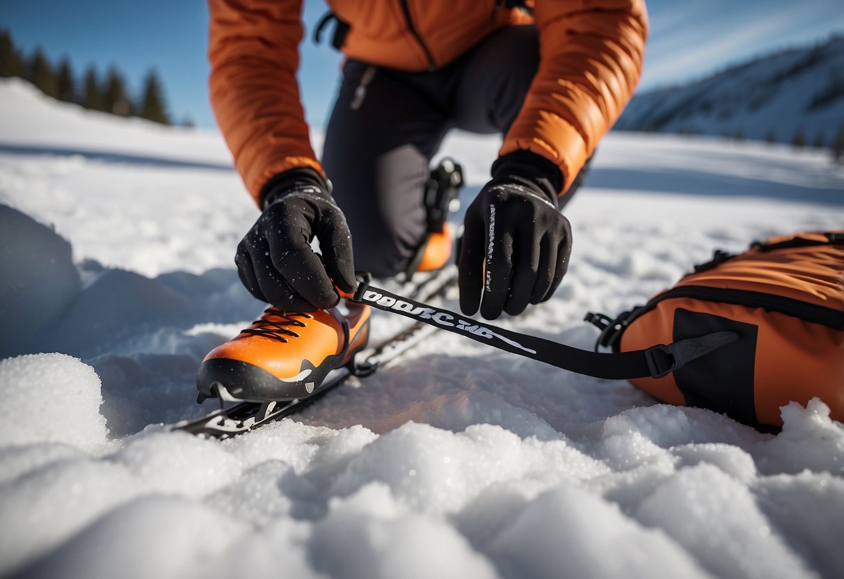 A cross country skier packs extra layers and waterproof gear for a snowy adventure