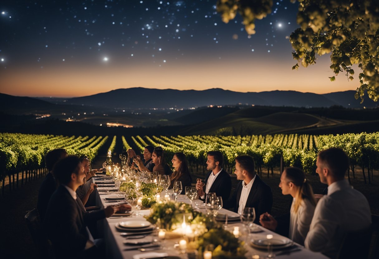 A scenic vineyard dinner with wine tastings under the stars