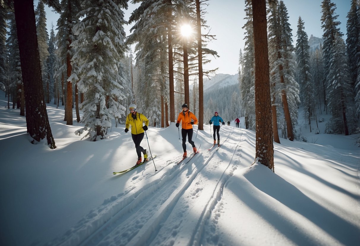 Skiers glide through snowy forests, past frozen lakes, and over rolling hills on the 10 most beautiful cross country skiing routes in the U.S