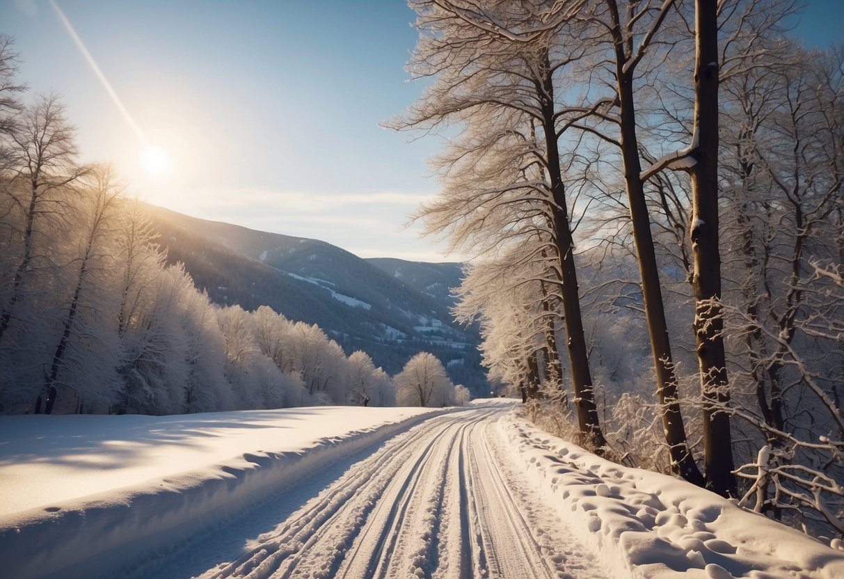 Snow-covered mountains and winding trails in the picturesque Ruhr Valley, Germany, create a stunning backdrop for cross-country skiing