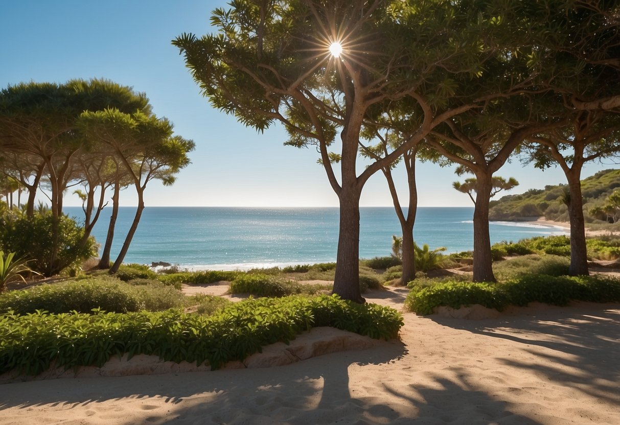 A peaceful beach with calm waves, a gentle breeze, and a clear blue sky. A serene park with lush greenery and a tranquil pond. A quiet rooftop with a view of the ocean and a soft, grassy floor