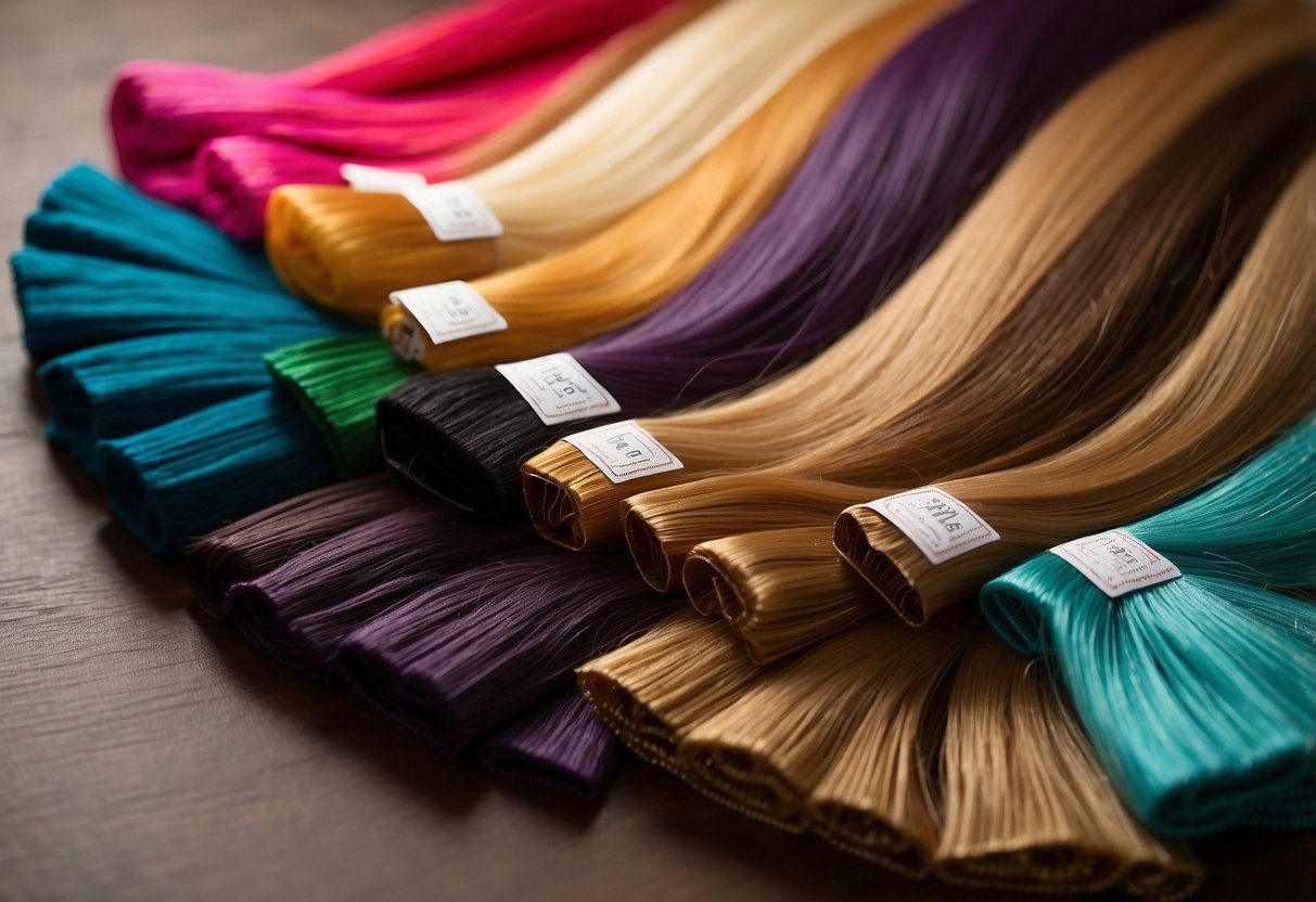 Nano-ring extensions displayed in various colors, showcasing their versatility. Text reads "Can nano-ring hair extensions be colored?" Background features a salon setting