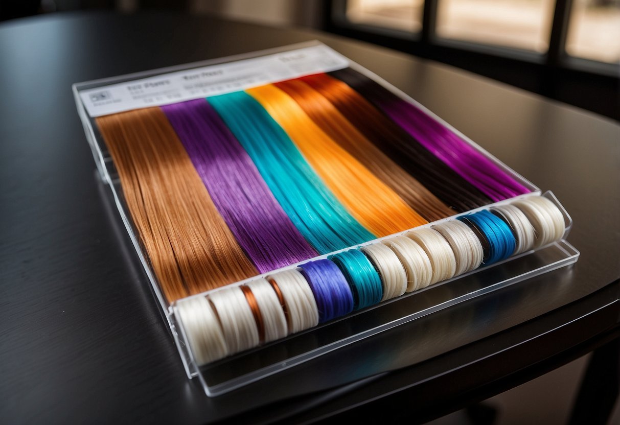 A table displaying colored nano-ring hair extensions with price tags and a chart showing their longevity