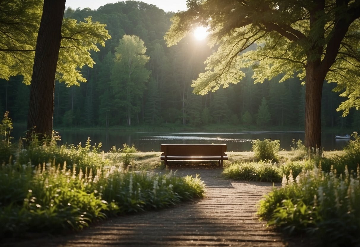 A serene outdoor setting with a flat, stable surface, surrounded by nature. A clear, open space with minimal distractions, and good visibility for safety