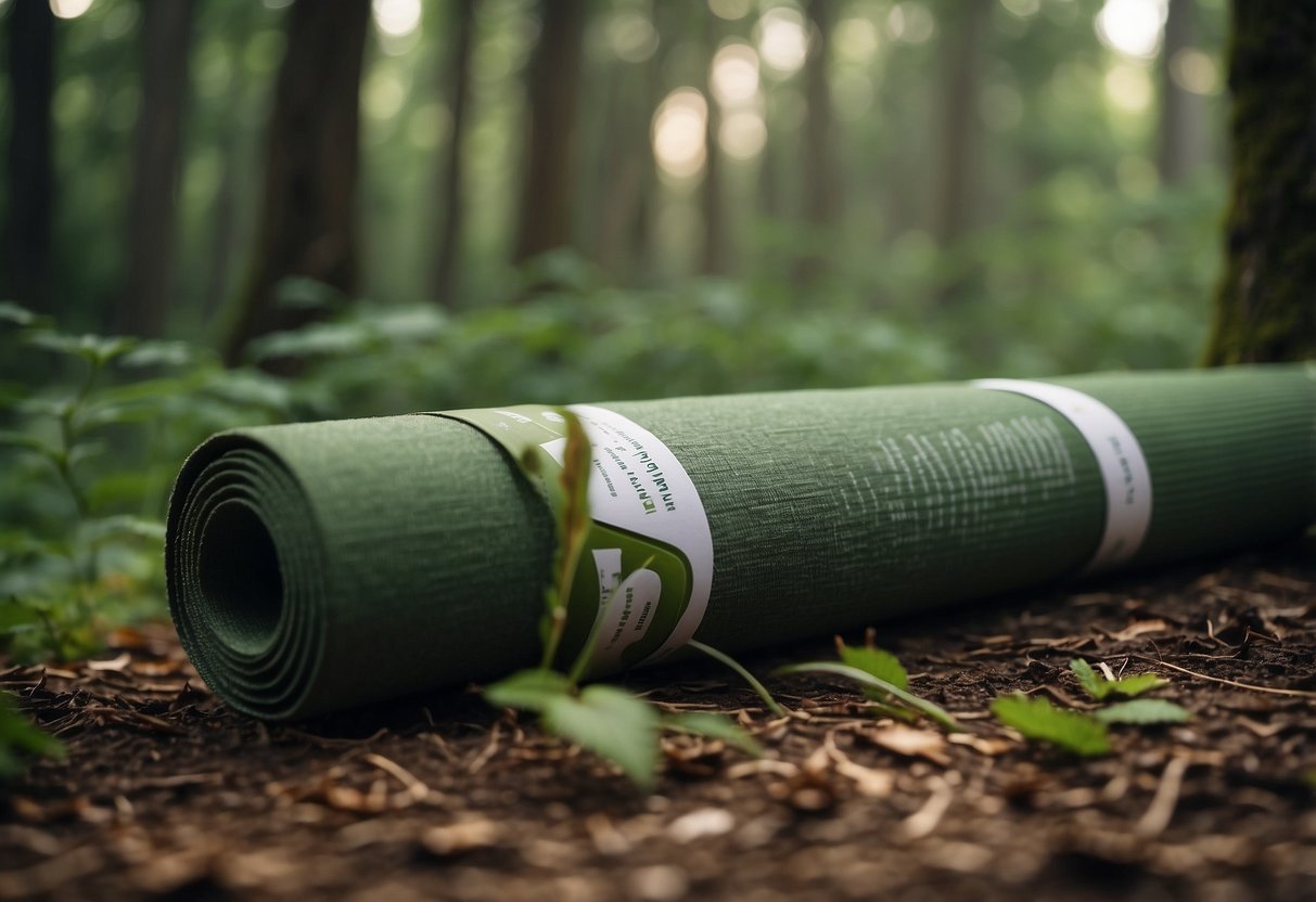 Lush forest with a tranquil stream, birds chirping, and deer grazing. Yoga mat placed on soft ground, surrounded by untouched nature