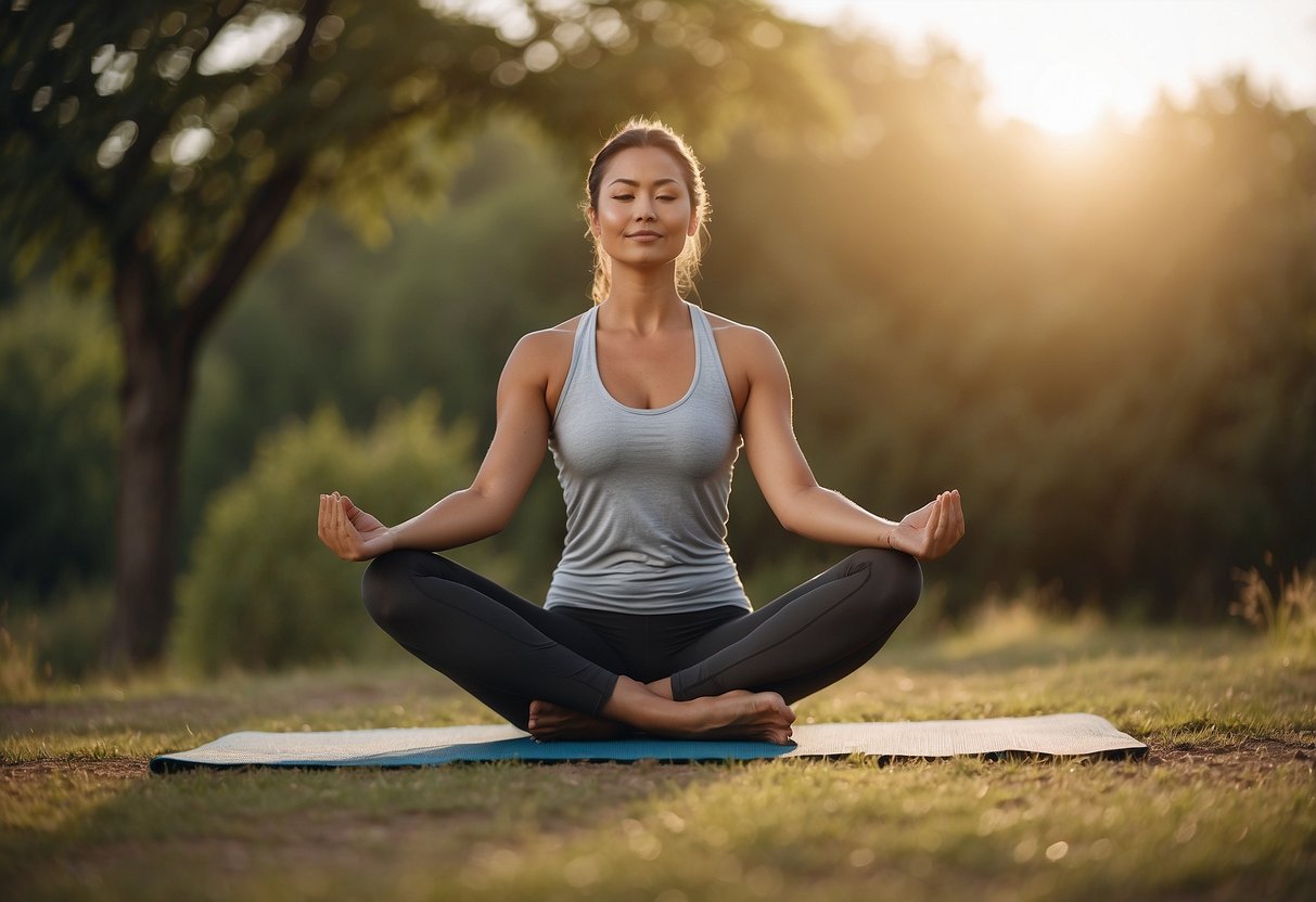 A person practicing outdoor yoga without sunscreen, resulting in sunburn