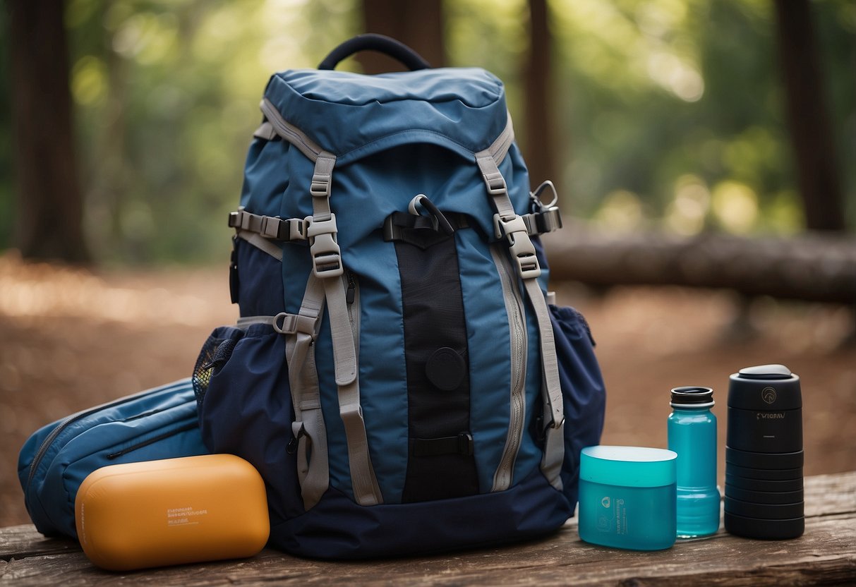 A traveler packs a durable backpack with yoga mat, water bottle, and sunscreen for an outdoor yoga trip