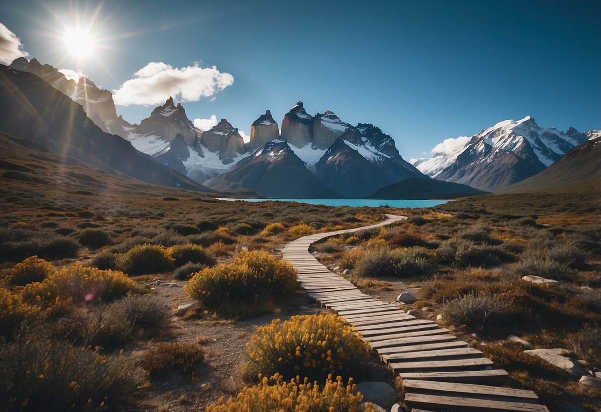 Mountains of Torres del Paine, Chile, with winding paths for outdoor yoga