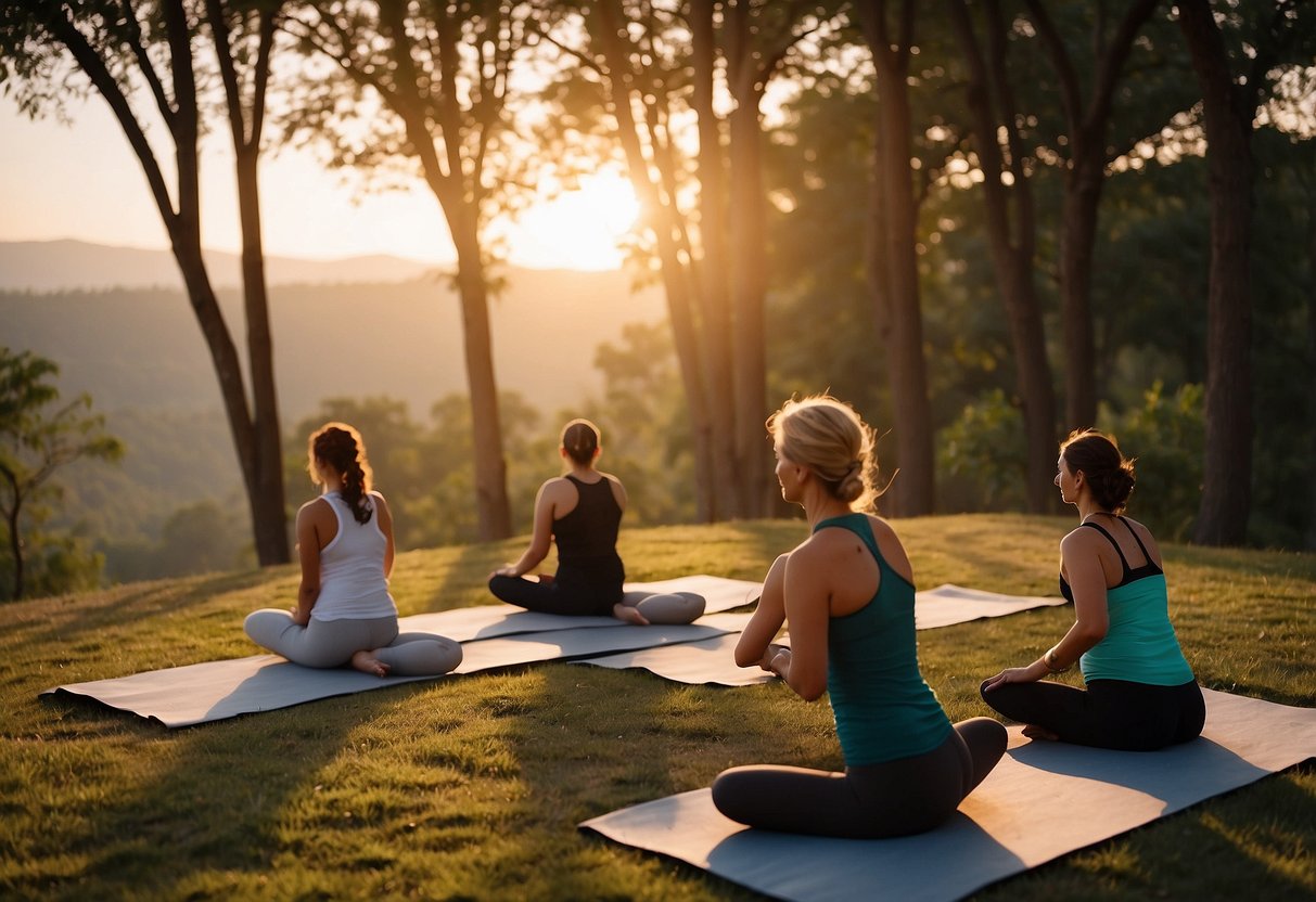 Sunrise or sunset illuminates a serene outdoor yoga session. Wildlife peacefully coexists with the yogi as they practice among nature's beauty