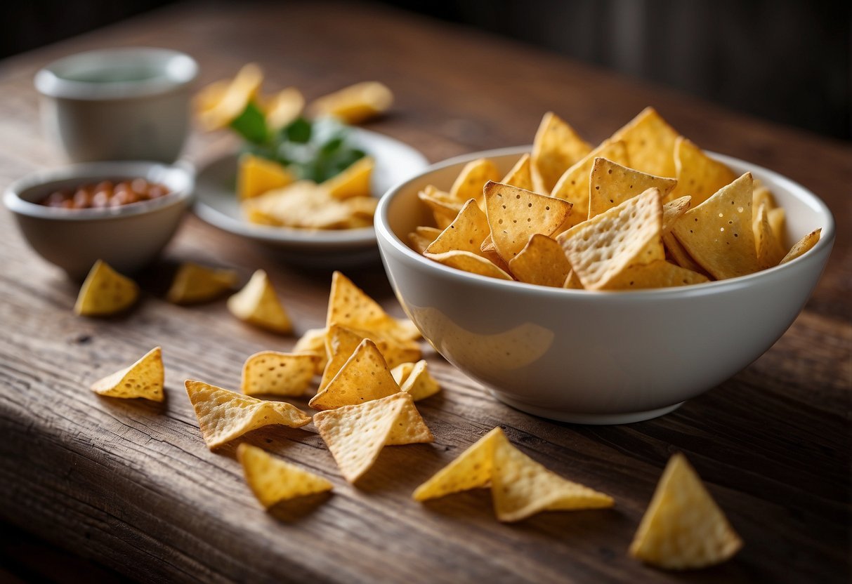 A colorful array of Popcorners chips arranged on a rustic wooden table, surrounded by photography equipment and natural elements