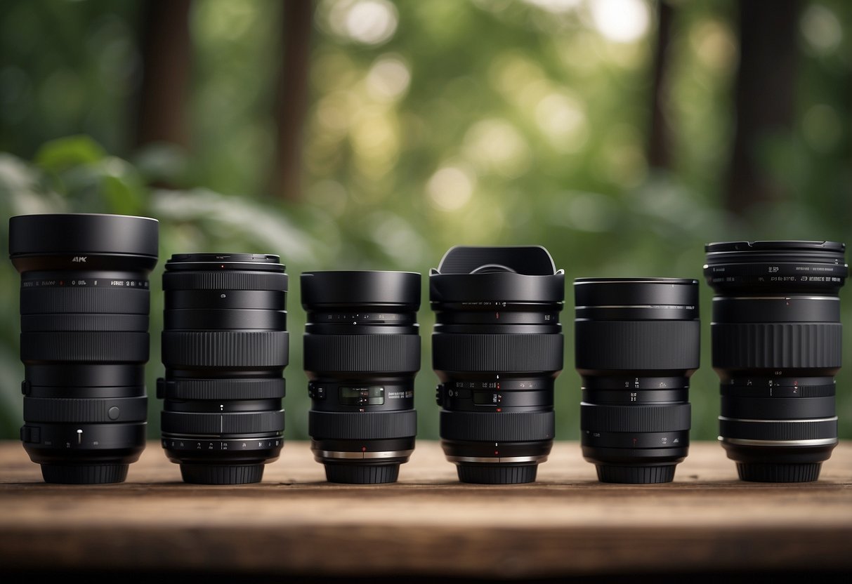 A photographer selects a lens from a lineup of 5 cameras, each designed for nature photography