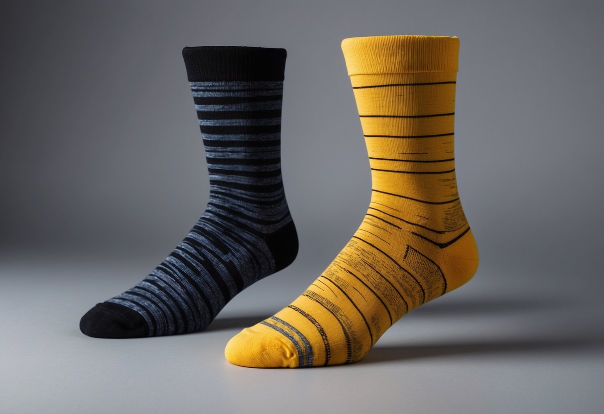 A pair of Stance Uncommon Solids Crew Socks arranged in a stylish and creative manner, with emphasis on their unique design and vibrant colors