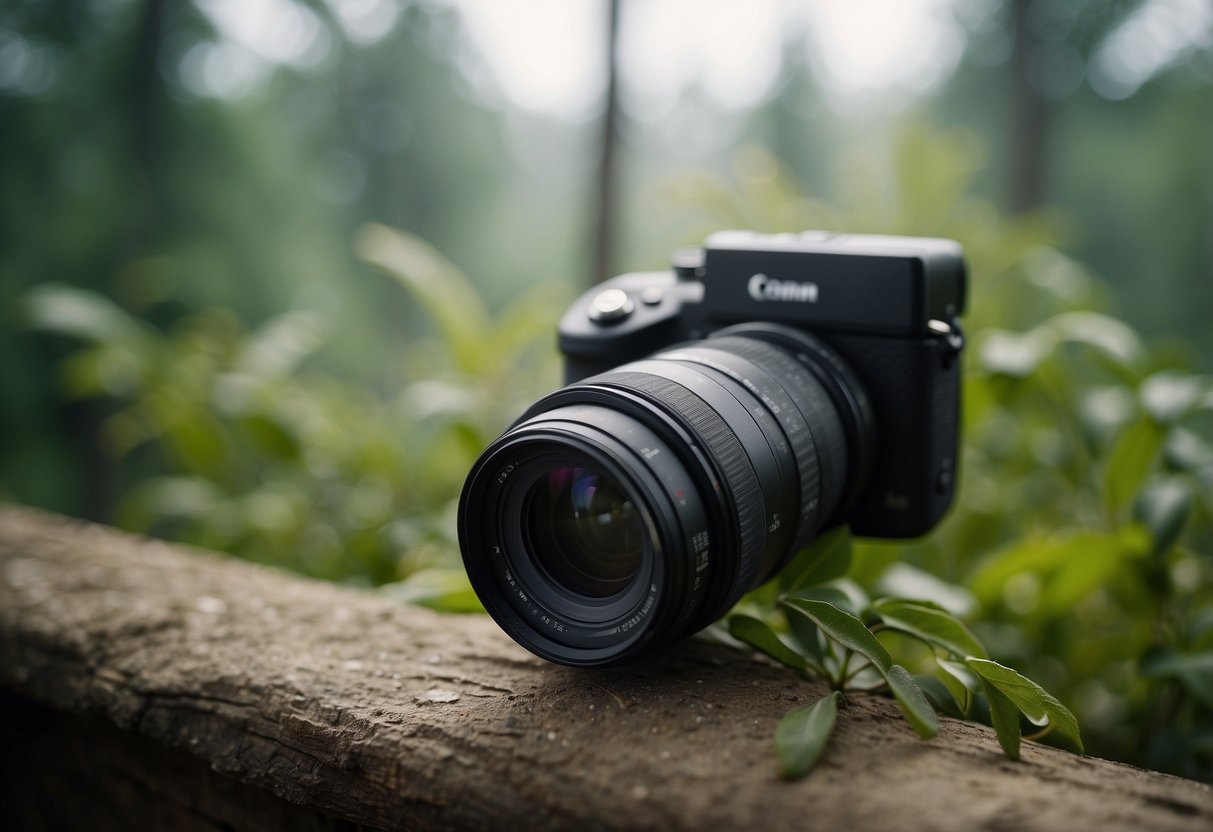 A camera lens covered in dust and smudges, distorting the view of a beautiful nature scene