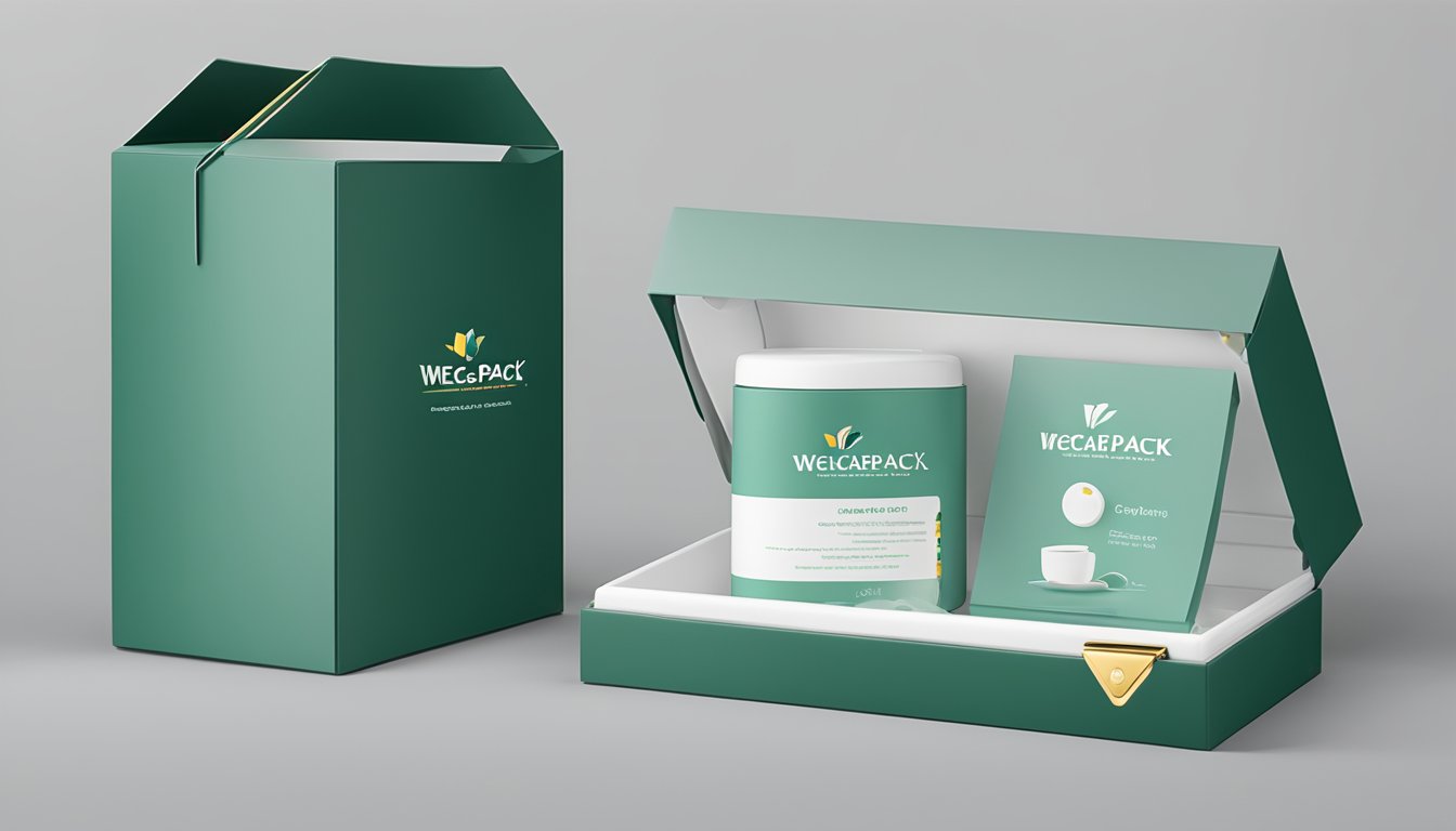 A close-up of a sleek, modern corporate gift box with the WeCarePack.sg logo, showcasing attention to detail and high-quality materials