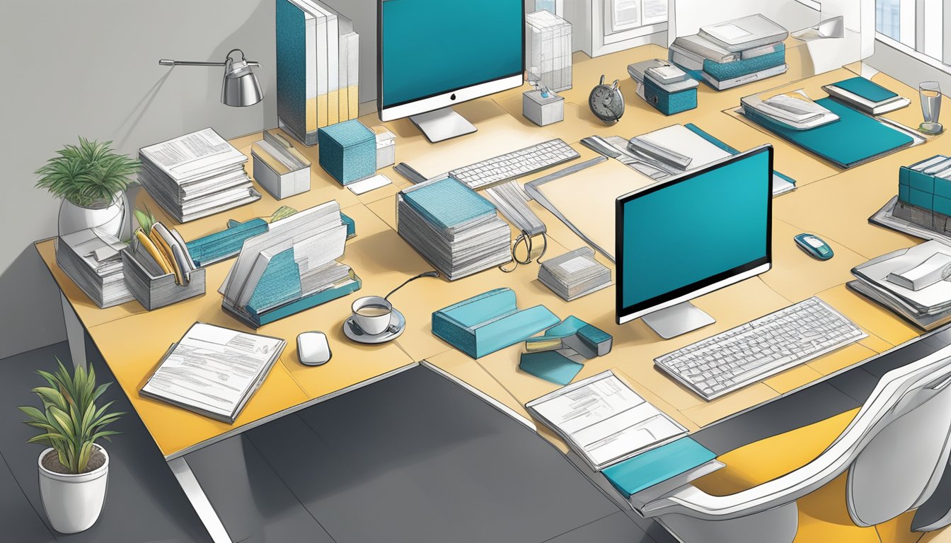 A sleek, modern office desk adorned with high-quality corporate gifts from Cera.com.sg. Each item exudes craftsmanship and attention to detail, reflecting the company's dedication to providing top-notch gifts in Singapore