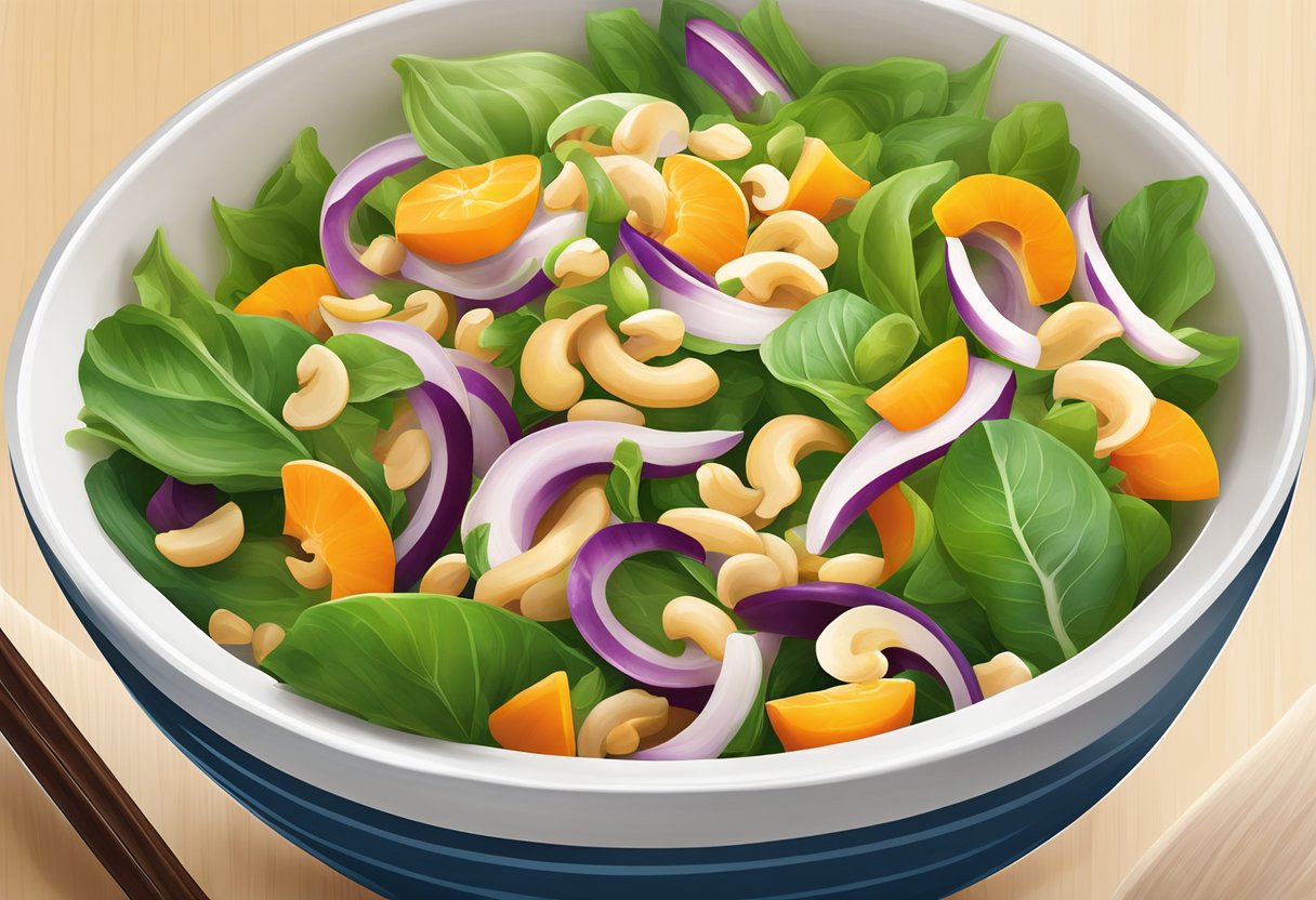 A bowl of refreshing mangaba and cashew nut salad, showcasing the vibrant colors and textures of the ingredients