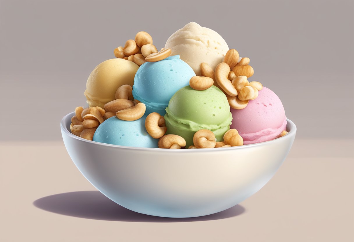 A bowl of caja ice cream topped with crunchy cashew nuts