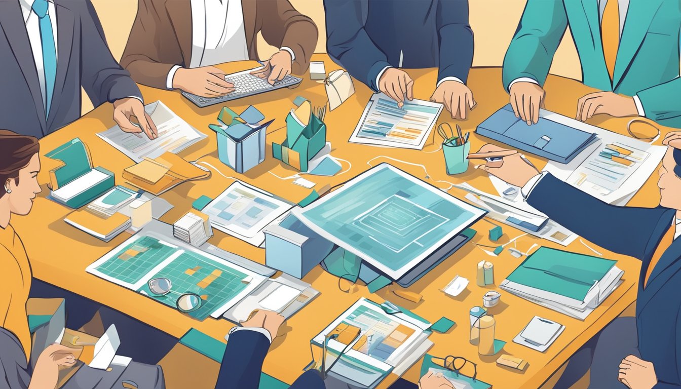 A table adorned with elegant corporate gifts, surrounded by executives discussing value and pricing