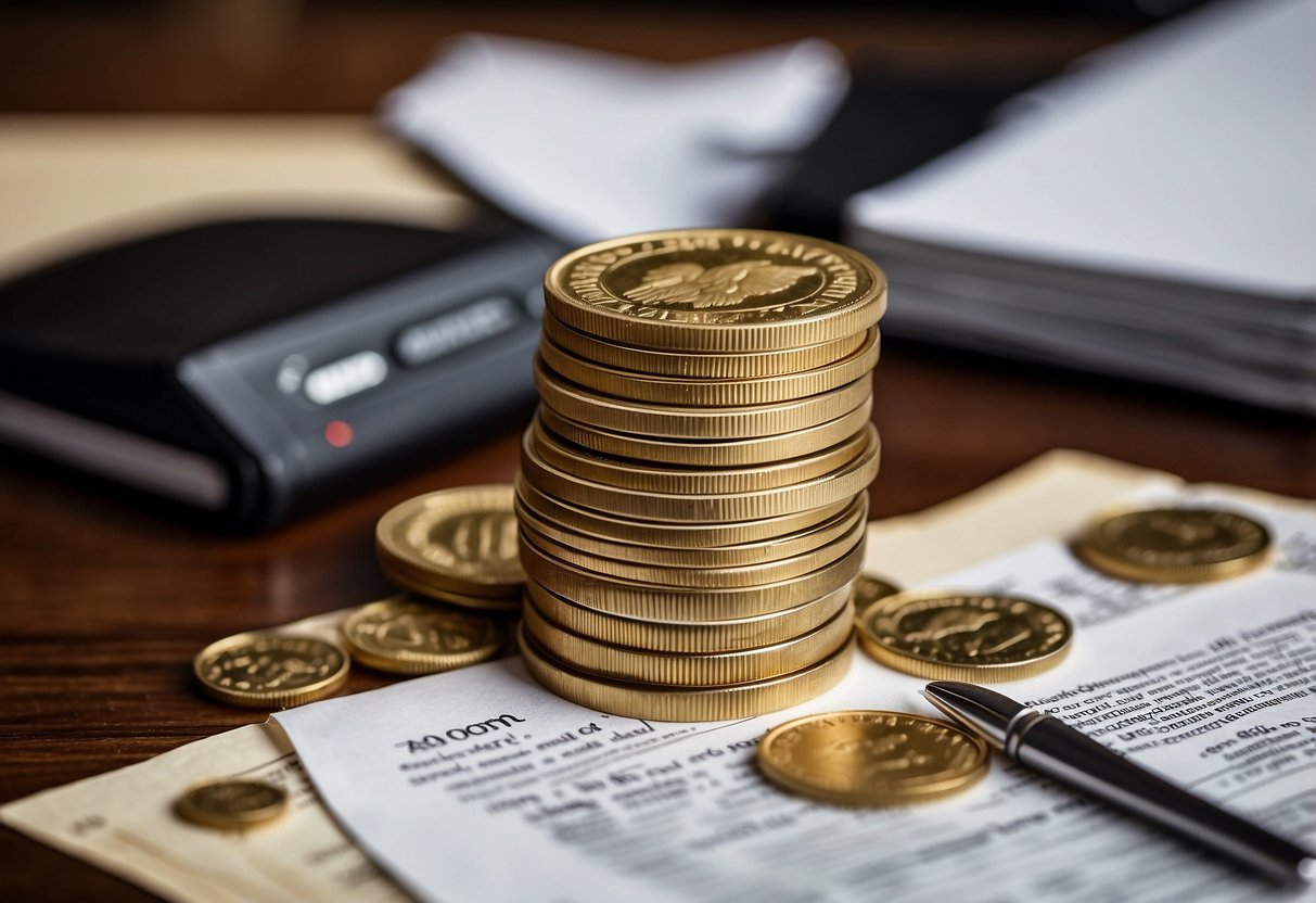 A stack of coins surrounded by presale documents and resources