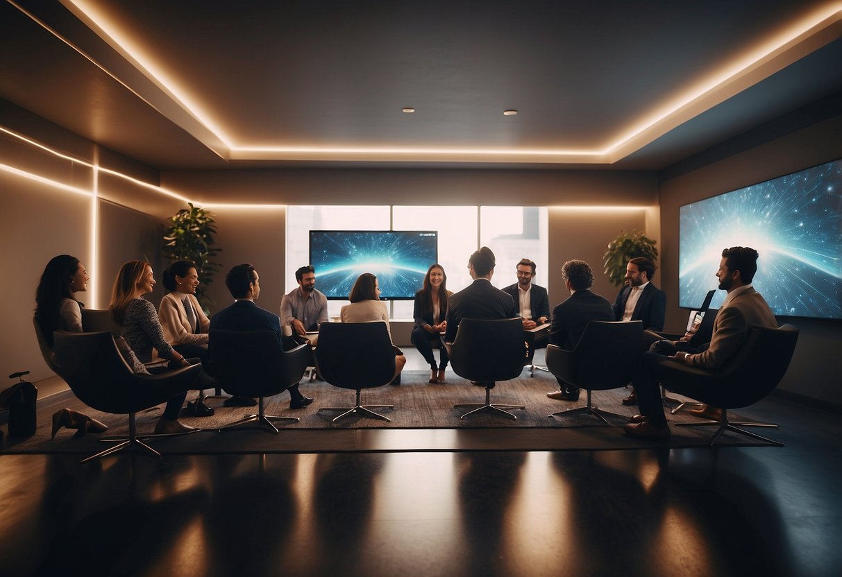 A group of people gathered in a virtual space, discussing and engaging in the presale of TON tokens