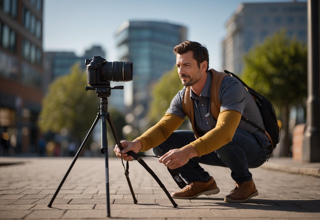 A photographer carefully selects a lightweight pole from a selection of options, considering their specific photography needs