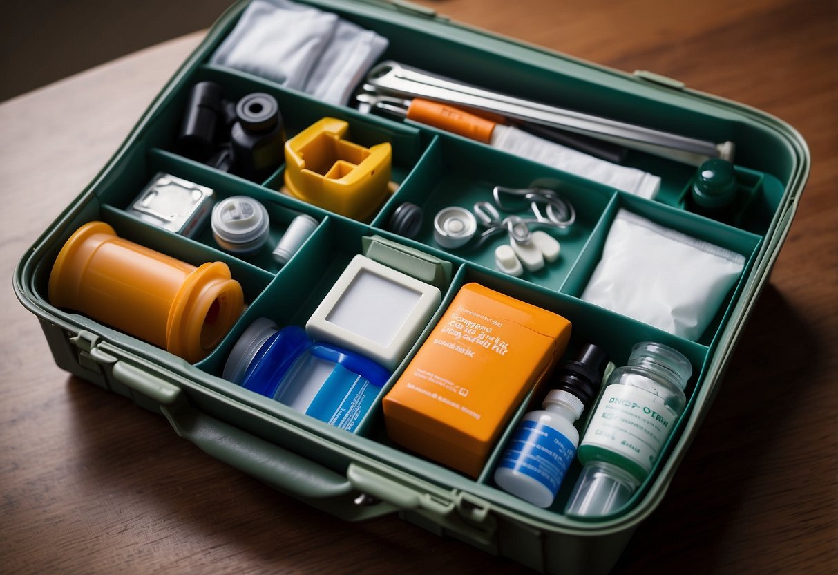 A compact first aid kit with various supplies neatly organized in a durable case, suitable for photographers on the go