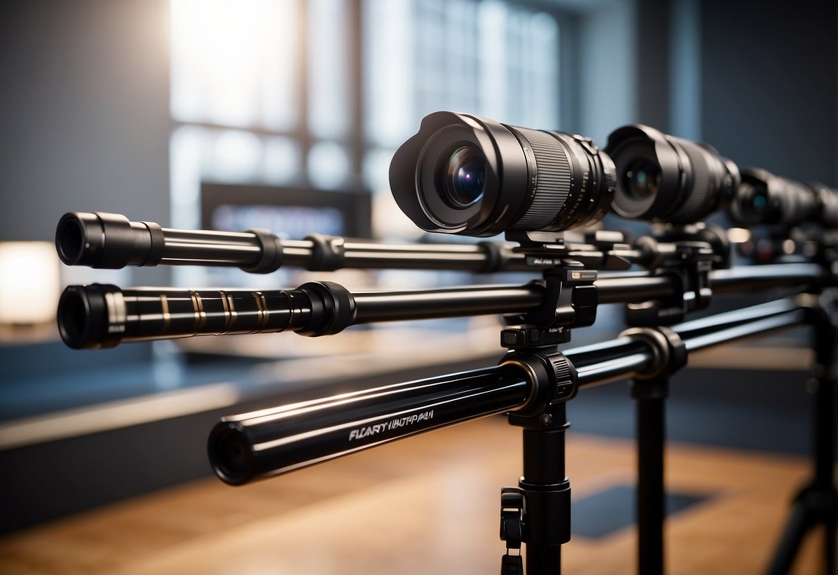 Five lightweight photography rods displayed in a well-lit studio, showcasing their portability and ease of handling for photographers on the go