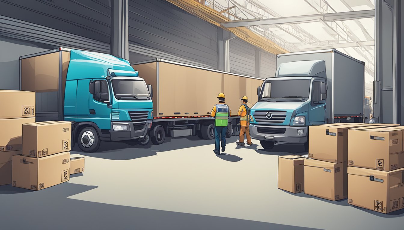 A delivery truck pulls up to the GiftMarket.com.sg warehouse, while workers load boxes onto a conveyor belt for shipping
