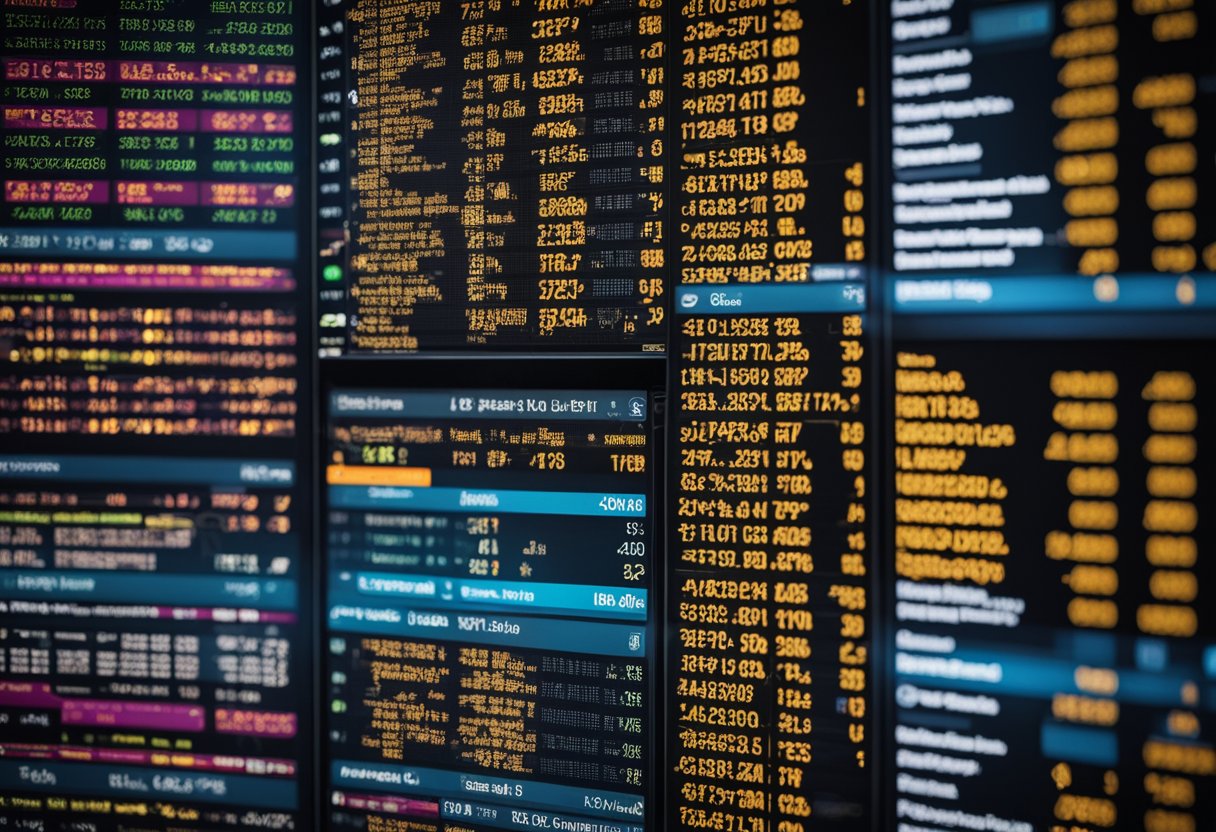 Investors monitor screens, charts show fluctuating trends. Funds weather COVID-19 storm