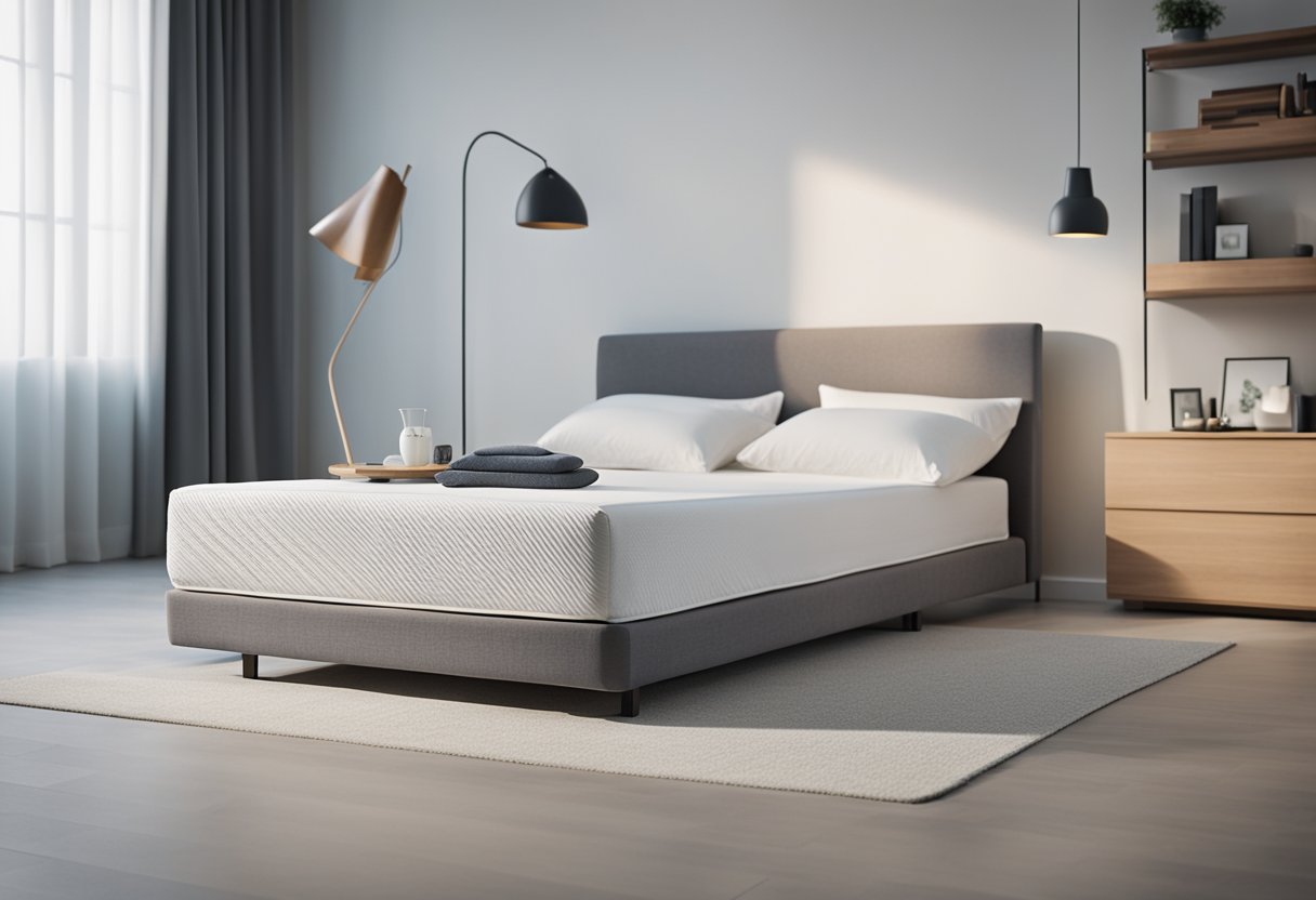 A bright, clean room with no clutter. A vacuum cleaner and air purifier remove dust. A mattress and pillows have protective covers