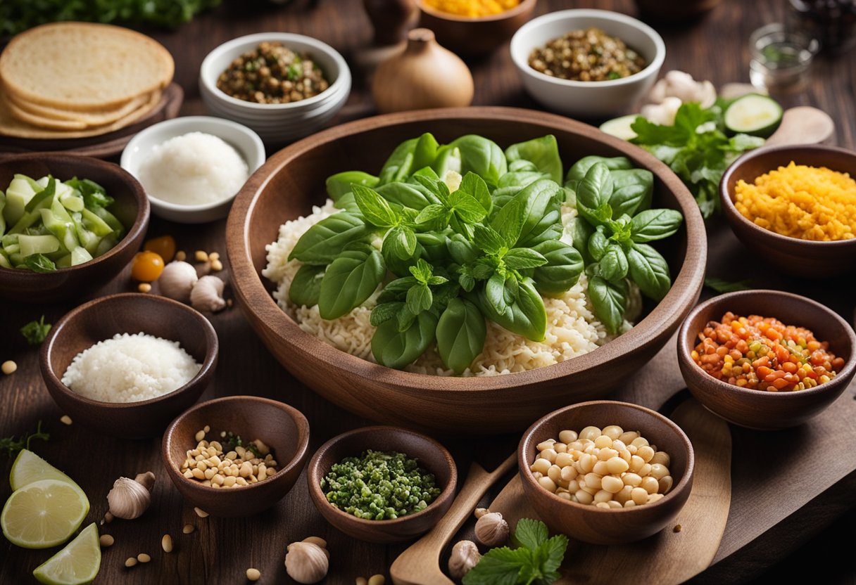 A table set with various ingredients and kitchen utensils for quick lunch and dinner recipes during the week