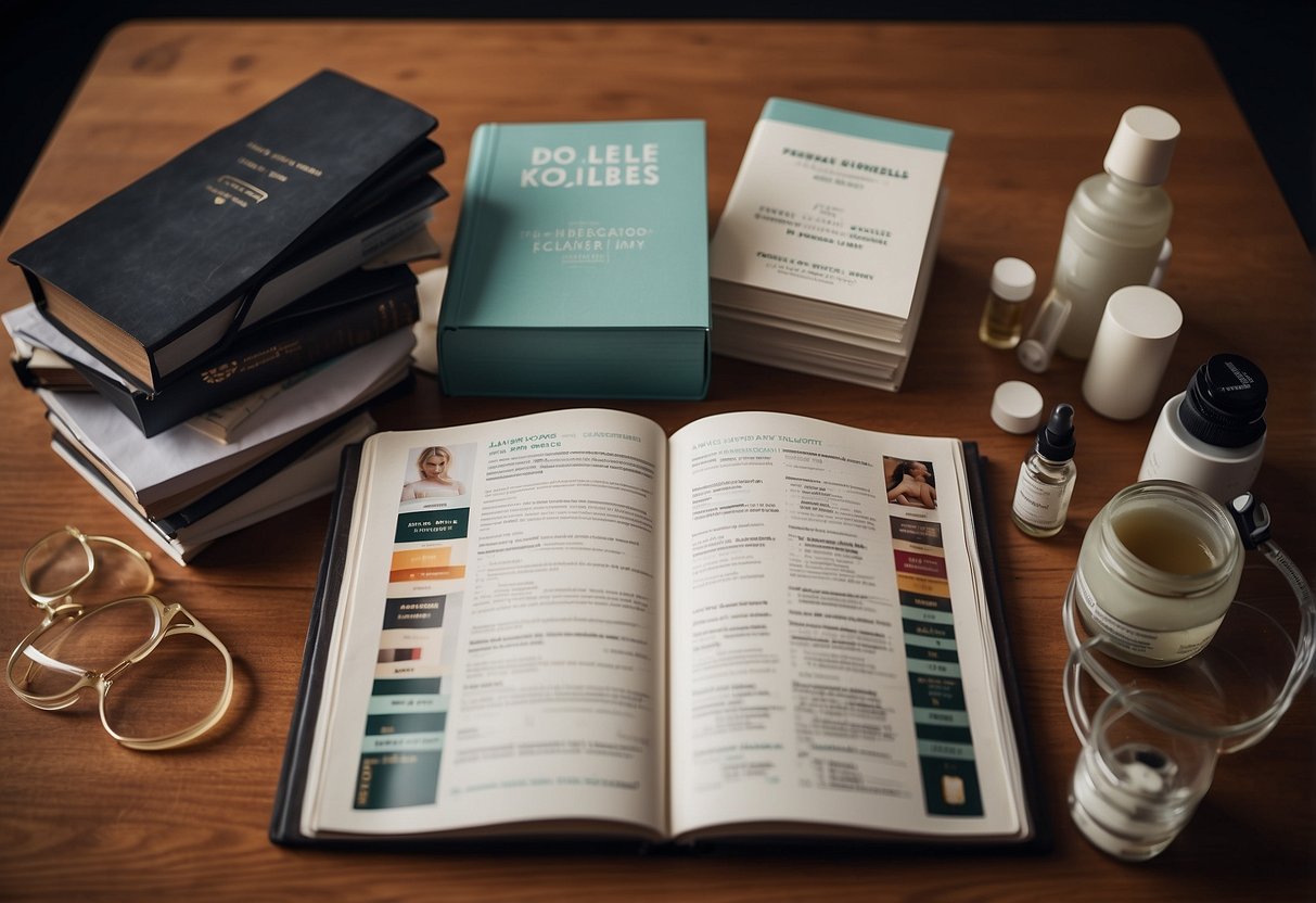 A table with various injectables and a comprehensive guide book on fat loss